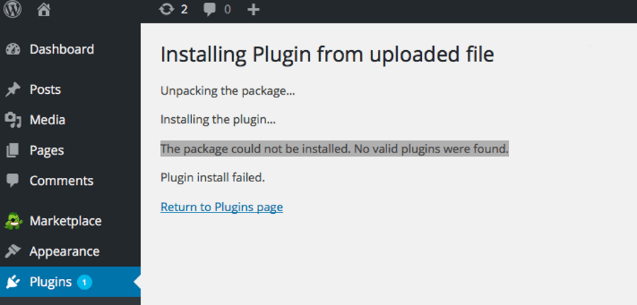 How to fix ‘The package could not be installed. No valid plugins were ...