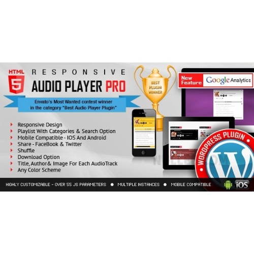 Responsive HTML5 Audio Player PRO WordPress Plugin at $3.49 only - WPSHOP