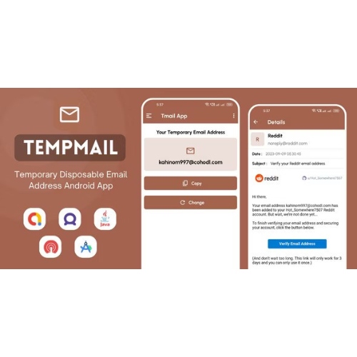 TempMail Temporary Disposable Email Address App with AdMob Ads at 3.
