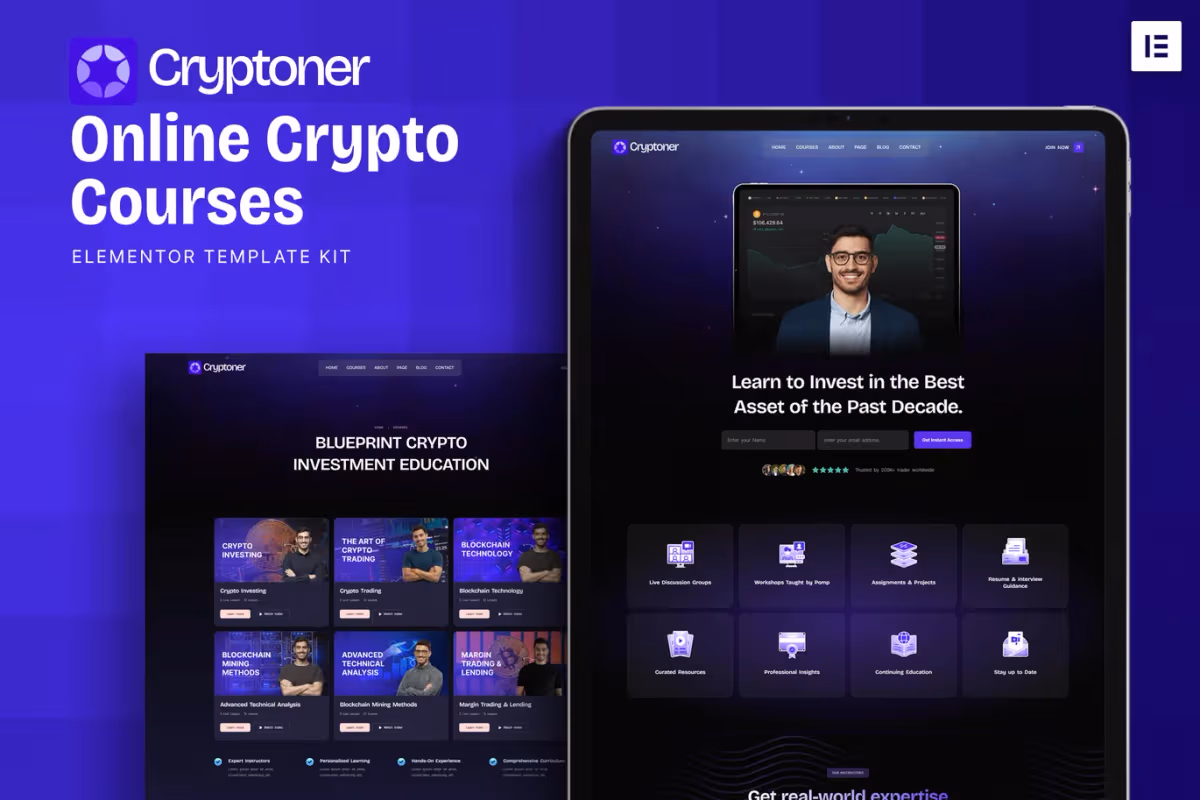 Cryptoner - Online Crypto Courses Elementor Template Kit